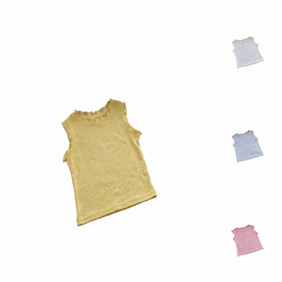 QHFBli Baby Girls Ruffle Trim Tanks, Sleeveless Breathable Tops, Soft Mesh Knit Undershirts, Versatile Layering Vests for Summer & Daily Use Light Blue 3-4 Years