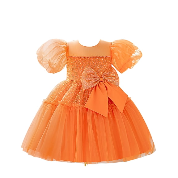 QHFBli Baby Girls Tulle Dress Toddler Ruffle Tutu Wedding Dresses Solid Color Birthday Outfit Orange 3-4 Years