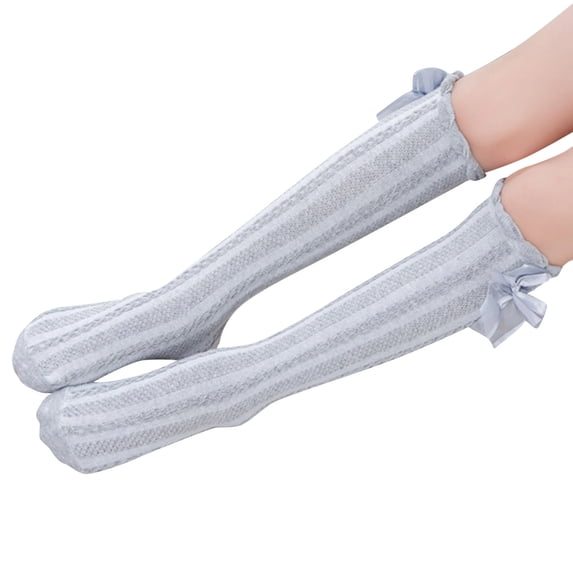 QHFBli Baby Knee High Socks Ruffle Bow Socks Long Sock Toddler Girls Uniform Stockings One Size