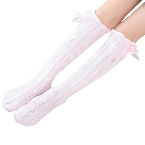 QHFBli Baby Knee High Socks Ruffle Bow Socks Long Sock Toddler Girls Uniform Stockings One Size