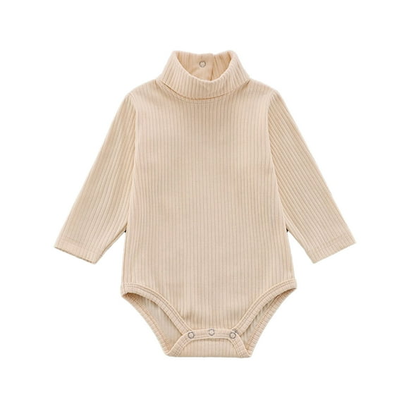 QHFBli Baby Turtleneck Bodysuit Long Sleeve Solid Ribbed Cotton Outfits for Baby Boys Girls