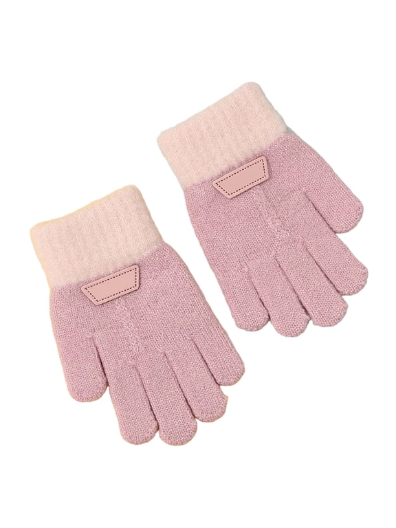 Baby Winter Mittens with Hanging String, Soft Thick Knit Cat Jacquard Gloves, Fleece Lined Warm Outdoor Toddler Handwear
