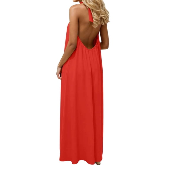 QHFBli Backless Dresses for Women Open Back Halter Maxi Dress Sleeveless Long Lounge Dress Spring Lounge Dresses