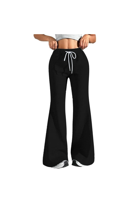 Baggy Wide Leg Sweatpants Women Cotton Drawstring High Waisted Yoga Pants with Pockets Casual Flowy Flare Pants