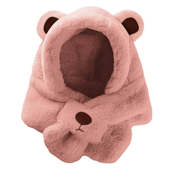 QHFBli Bear Hat for Kids Cute Winter Warm Thick Fuzzy Fluffy Scarf Hats 2 in 1 Cozy Soft Cold Weather Thermal Hats Scarf Hat