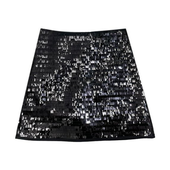 QHFBli Black Womens Sequin Skirt Sparkly Skirts for Womens Party Skirts Elastic Waist Sparkle Metallic Skirts