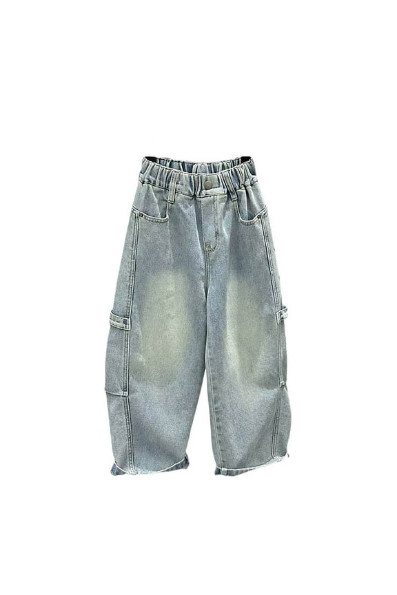 Boys Baggy Jeans Elastic Straight fit Stretch Denim Pants Loose Kids Clothes