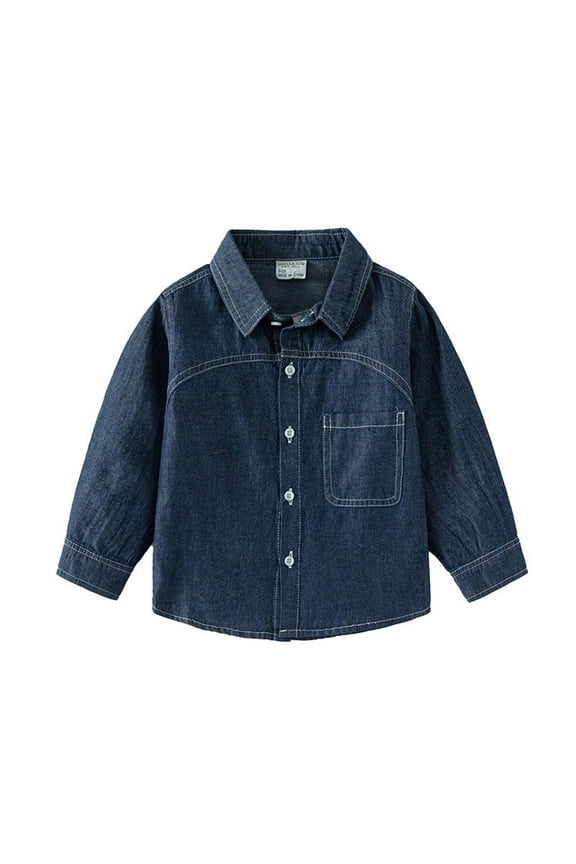 Boys Denim Jacket Ripped Long Sleeve Button Down Jeans Jacket with Pocket