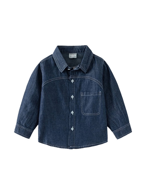 Boys Denim Jacket Ripped Long Sleeve Button Down Jeans Jacket with Pocket