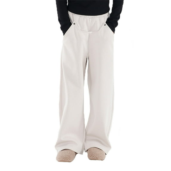QHFBli Boys Open Bottom -Lined Sweatpants with Pockets High Elastic Waist Baggy Wide Straight Leg Pants