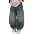 thumbnail image 1 of QHFBli Boys Straight Leg Baggy Jeans Kids Elastic Waist Drawstring Wide Leg Denim Pants with Pockets, 1 of 9