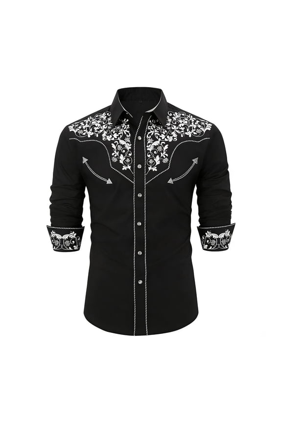 Boys Western Cowboy Shirt Embroidered Long Sleeve Casual Button Down Shirt