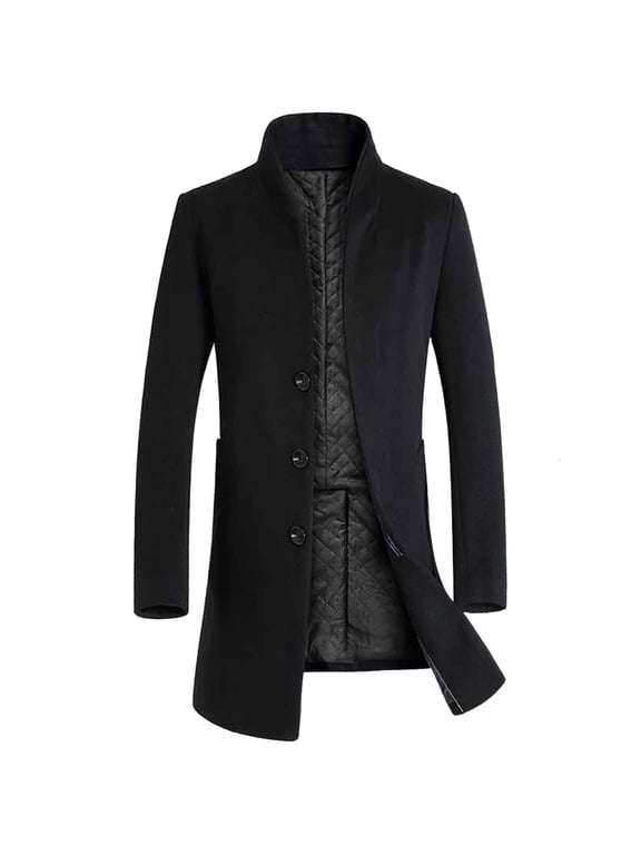 Breathable Mens Trench Coat Men's Casual Solid Anorak Jacket Long Sleeve Button Pocket Lapel Black M