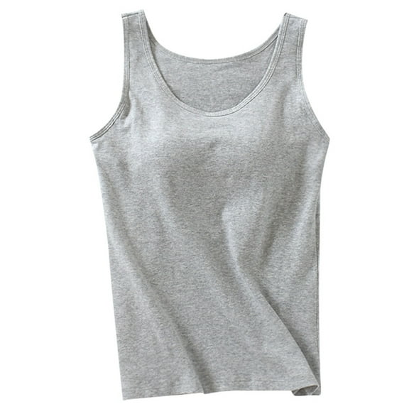 QHFBli Built in Bra Tank Tops for Women 2025 Summer Casual Sleeveless Strap Camisole Plus Size Cotton Padded Workout Tops