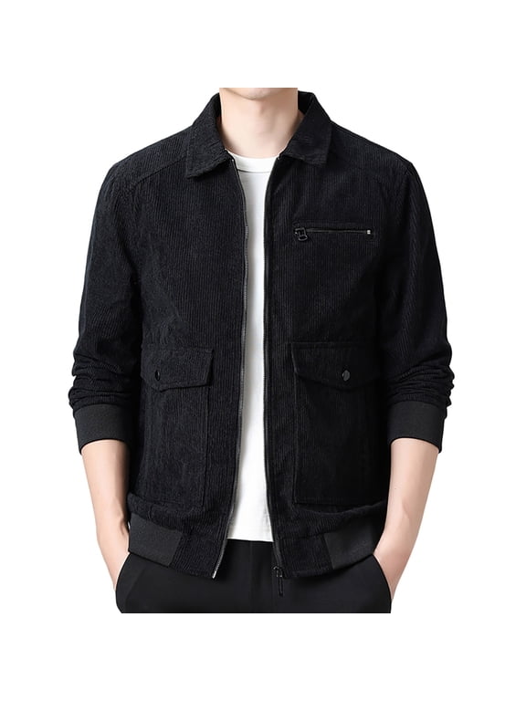 Classic Casual Jacket Men Men Solid Color Striped Lapel Zipper Cardigan Business Trend Comfortable Foreign Trade Casual Jacket