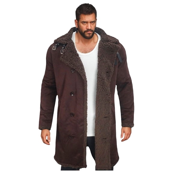 QHFBli Classic Casual Jacket Men Men's Casual Suede Leather Jacket Autumn Winter Warm Thickened Lapel Long Sleeve Outerwear Coat