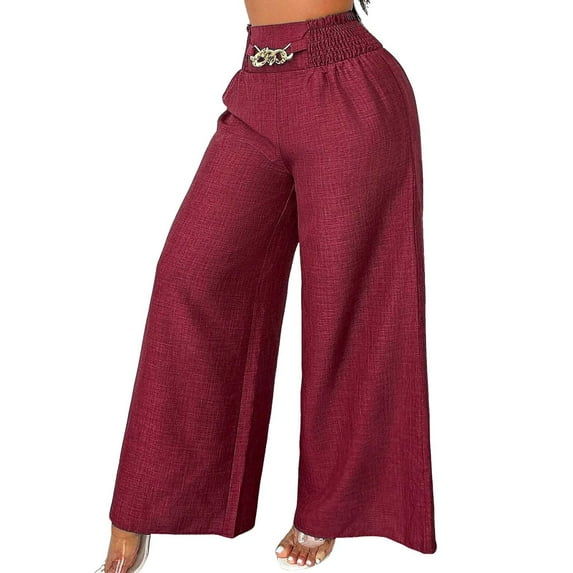 QHFBli Corduroy Pants for Women 2043 Casual High Waisted Double Buttoned Stretchy Loose Fit Wide Leg Pants with Pockets