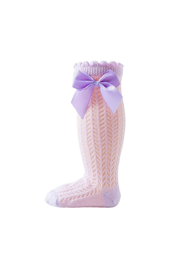 Cotton Baby Girl Knee High Socks, Breathable Mesh Toddler Socks, Big Bow Ballet Sock for Girls Kids