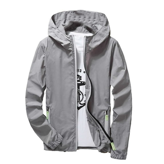 QHFBli Daily Wear Jacket for Men Men's Casual Hooded Sport Coat Reflective Zipper Outdoor Jacket Pure Color Plus Size Lightweight Windbreaker