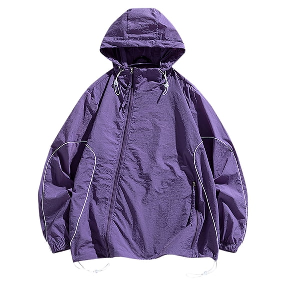 QHFBli Daily Wear Jacket for Men Men's Casual Lightweight Solid Color Sun Hooded Jacket for Outdoor Sports Travel and Leisure Activities