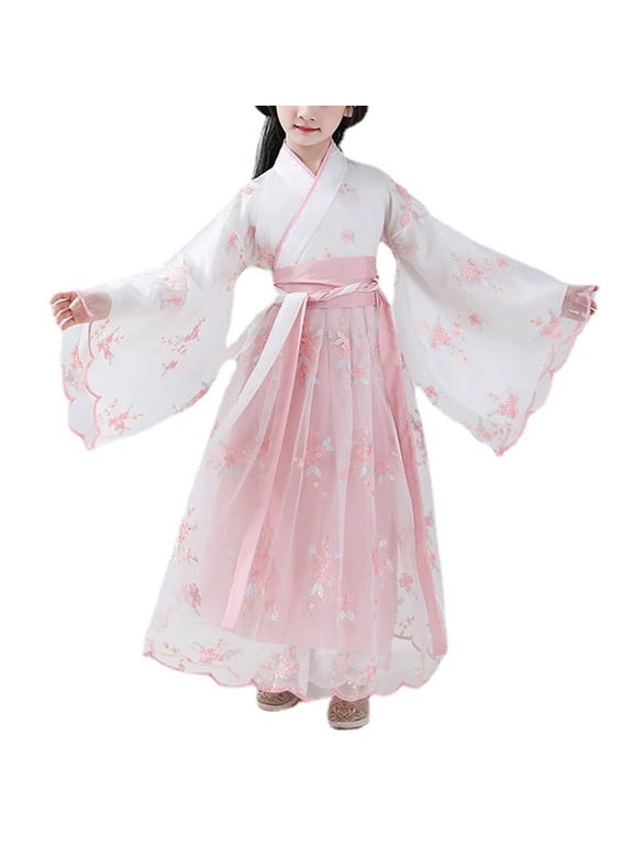 Deluxe Hanfu Chinese Costume For Girls,Kids Tang Dynasty Traditional Floral Embroidery Princess Dress