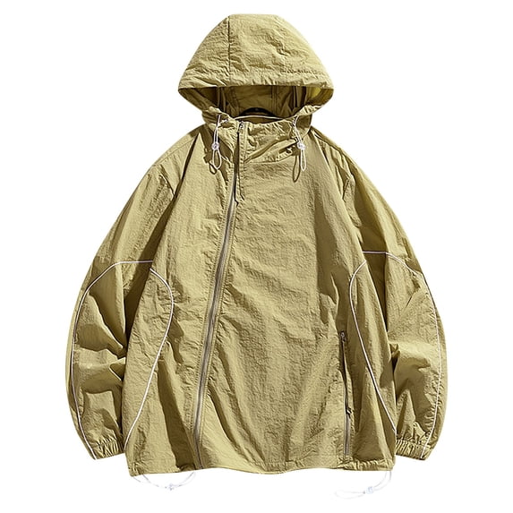 QHFBli Drop Shoulder Jacket Men Men's Casual Lightweight Solid Color Sun Hooded Jacket for Outdoor Sports Travel and Leisure Activities