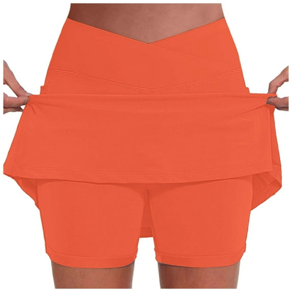 QHFBli Elastic Yoga Skorts for Women Solid Color Athletic Tennis Shorts Lightweight Tummy Control Floral Print 2113