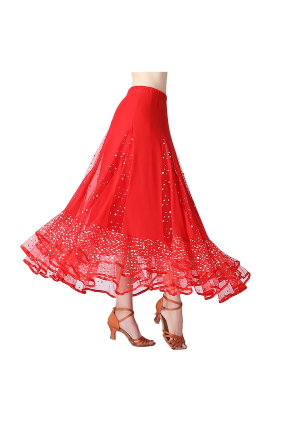 Elegant Ballroom Latin Dance Party Long Swing Tiered Skirt for Women