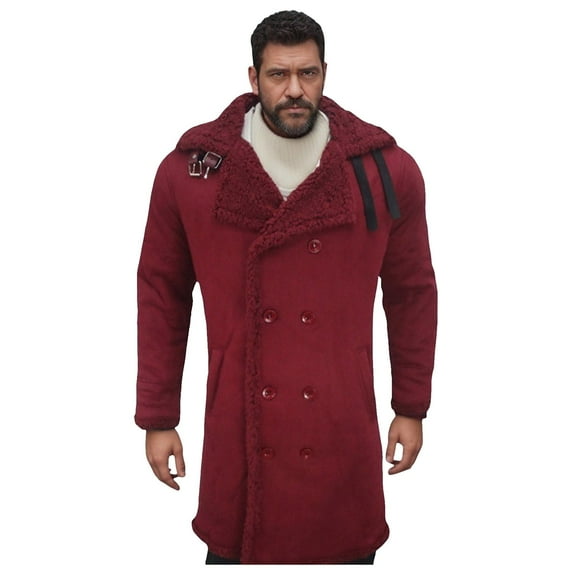 QHFBli Fall/Winter Casual Jacket Men's Casual Suede Leather Jacket Autumn Winter Warm Thickened Lapel Long Sleeve Outerwear Coat