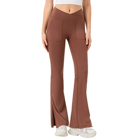 QHFBli Leggings for Women, Crossover High Waisted Yoga Pants Tummy Control Wide Leg Bootcut Leggings