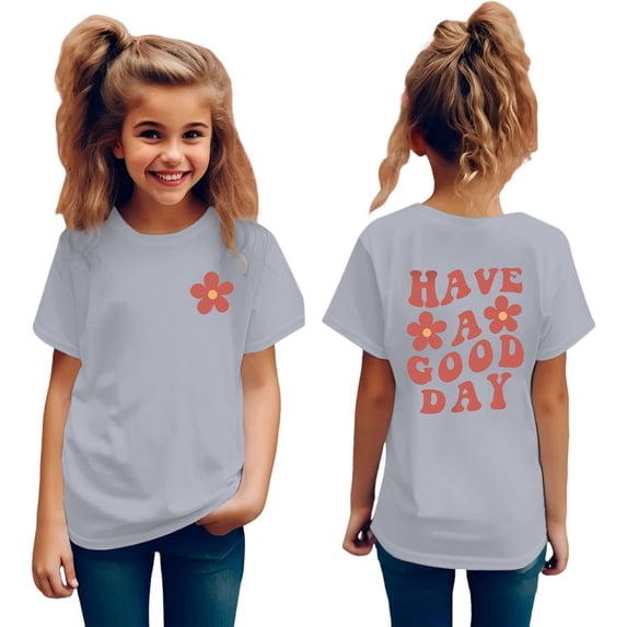 QHFBli Flower Girl Shirt Graphic Tees Cute Preppy Shirts Kids Letter Print T Shirt Fun Summer Cotton Youth Soft Tops