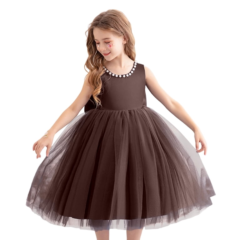 brown tulle dress girls QHFBli Flower Wedding Formal KidsPageant Dress Girl Pirncess Prom Birthday Party Dress 150 luxire:weight-class:medium