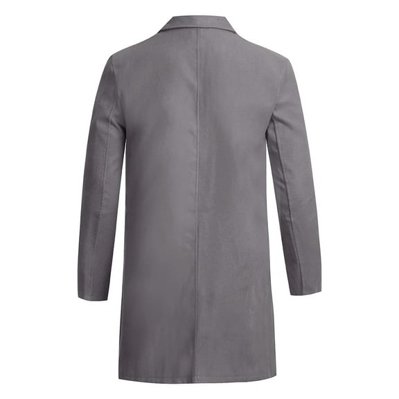 QHFBli Formal Mens Trench Coat Men's Autumn Winter Slim Fit Long Sleeve Trench Coat Button Front Suit Jacket Top Grey XL