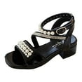 thumbnail image 1 of QHFBli Girl Heels Sandals Open Toe Fashion Pearls Platform Heeled Sandals Ankle Strap Block Low Heel Pump Sandal Party Wedding Dress Shoe, 1 of 6