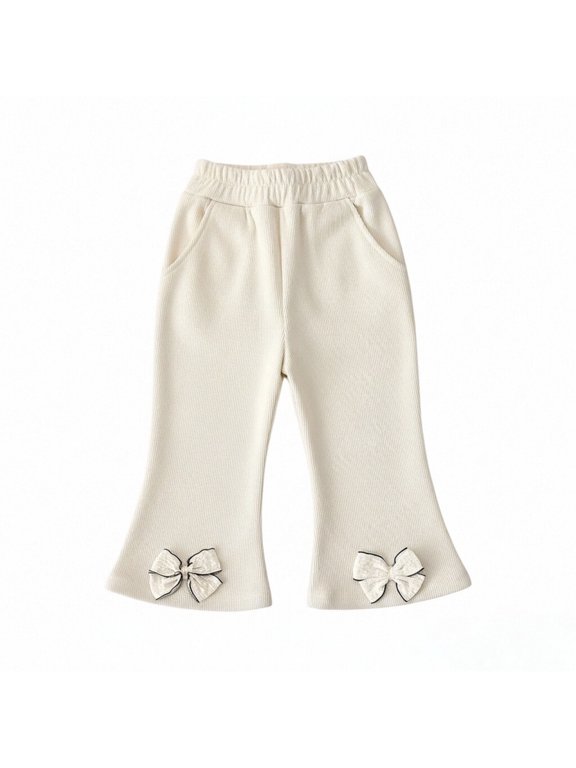 Girls Bows Flare Pants Elastic Waist Solid Color Bell Bottom Boot Cut Leggings