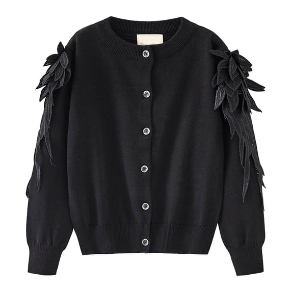 QHFBli Girls' Cardigans Sweater Cotton Button Solid Long Sleeve Knit Sweaters