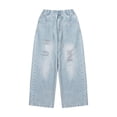 thumbnail image 1 of QHFBli Girls Cute Wide Leg Flared Jeans Kids Oversized Elastic Waist Paper Bag Pants with Pockets, 1 of 9