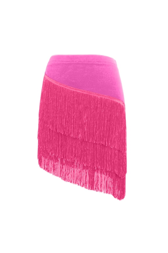 Girls Dance Latin Ballroom Skirts Tango Salsa Fringe Swing Scarf Rumba Irregular Hem Dancewear Hot Pink 4-5 Years