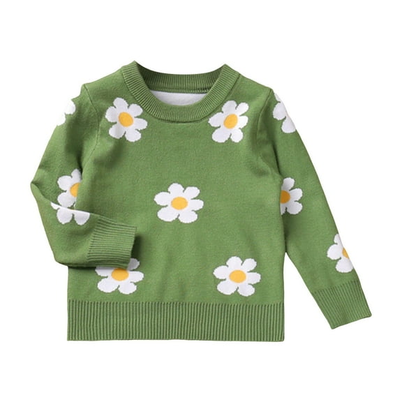 QHFBli Girls Fall Sweaters Winter Long Sleeve Round Toddler Kids Baby Girls Cartoon Crewneck Sweater Pullover Warm Long Sleeves Tops