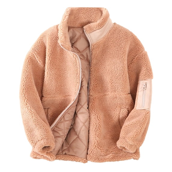 QHFBli Girls Jacket Sherpa Fall Winter Full Zip Fuzzy Coat Outwear with Pockets