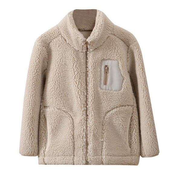 QHFBli Girls Jacket Zip up Sweatshirt Warm Sherpa Outwear Fall Winter Coat with Pocket Kid Clothes