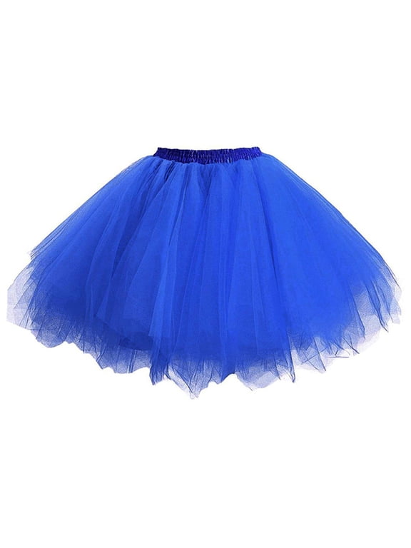 Girls Fluffy Tulle Tutu Skirt, Kids Multi-Layer Dance with Elastic Waist Blue One Size