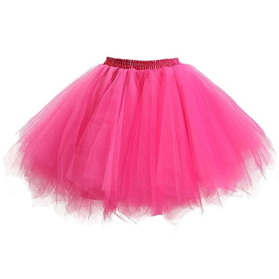 QHFBli Girls Fluffy Tulle Tutu Skirt, Kids Multi-Layer Dance with Elastic Waist Hot Pink One Size