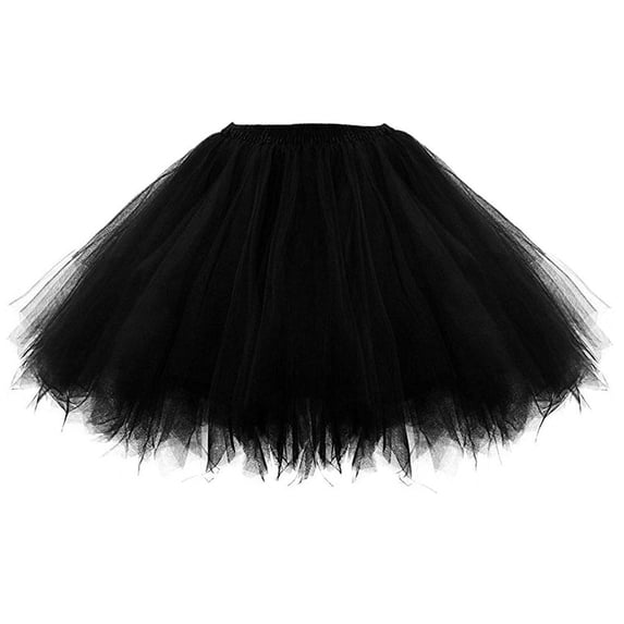 QHFBli Girls Fluffy Tulle Tutu Skirt, Kids Multi-Layer Dance with Elastic Waist black One Size