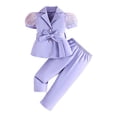 thumbnail image 1 of QHFBli Girls Formal Wear 2 Piece Outfits Button Ruffle Hem Puff Sleeve Blazer and Flare Pants Suit Set Purple 7-8 Years, 1 of 5