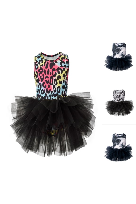 Girls Kids Sleeveless Tutu Ballet Dress, Girls Dance Leotard with Tulle Skirt for Performance and Practice Multicolour XS-90