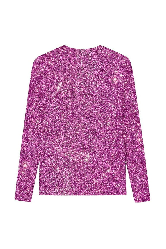 Girls Long Sleeve Glitter Tops Sequin Print Holiday Party Tees Elegant Tunic Shirts Casual Dressy Round Neck Blouse