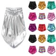 thumbnail image 1 of QHFBli Girls Metallic Shorts Sparkly Dance Outfits Elastic Drawstring Shiny Hot Short Pants Summer Practice Pants for Boys And Girls Silver 110, 1 of 5