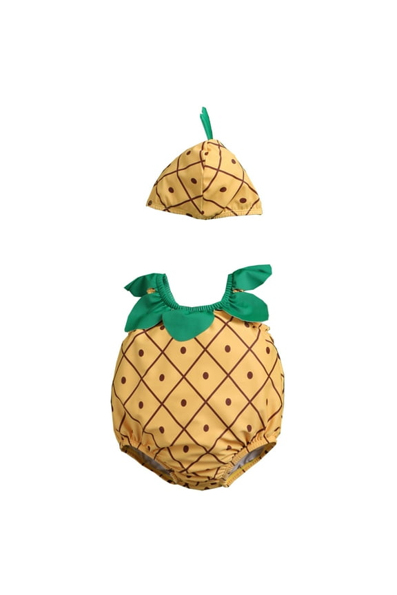 Girls One Piece Swimsuit Yellow Swimwear Fruit Pineapple Bathing Suit Summer Beach Wear with Ruffle Yellow 4-5 Years
