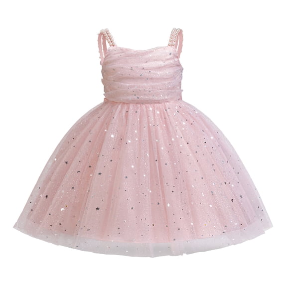QHFBli Girls Party Dress Tutu Gown Beaded Straps Sleeveless Casual Beach Performance Flower Girl Outfit For Toddlers Kids Red 6-7 Years